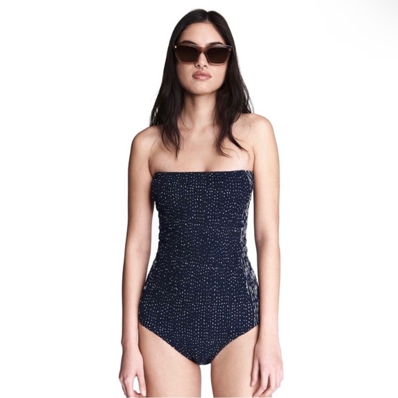 NEW RAG & BONE BLUE STRAPLESS SMOCKED BODYSUIT - Picture 2 of 12